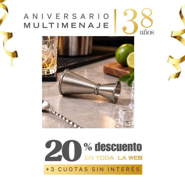 Medidor de Licor Doble Acero Inoxidable 25/50 ml - Multimenaje - Aniversario 38 años