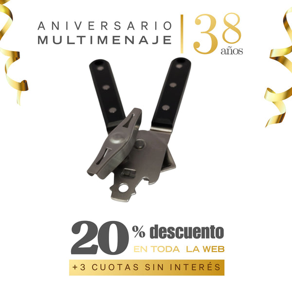 Abrelatas Reforzado Acero Inoxidable Mango Negro 20 cm - Multimenaje - Aniversario 38 años