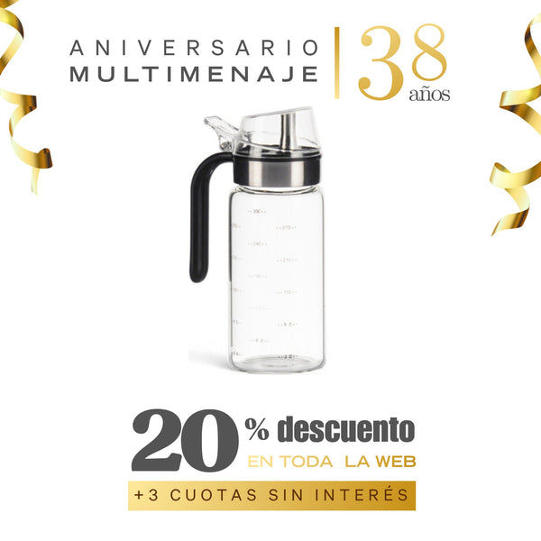 Aceitera En Vidrio De Borosilicato Graduada 300ml 18x6,6cm - Multimenaje - Aniversario 38 años