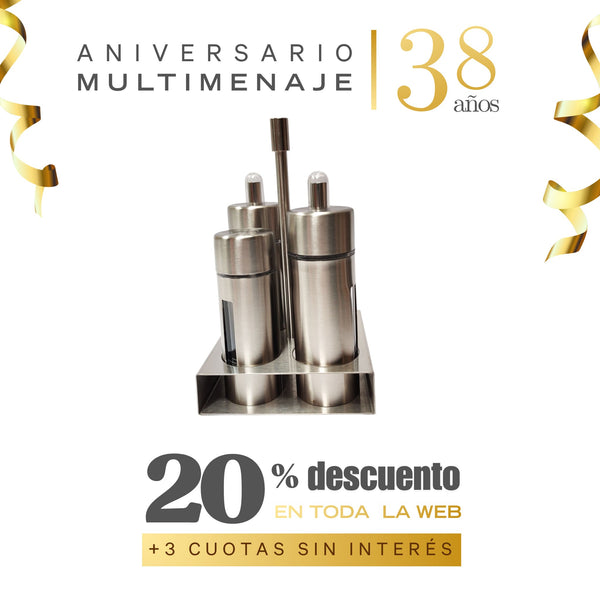 Alcuza Vidrio Inox. 4 Pzas. - Multimenaje - Aniversario 38 años