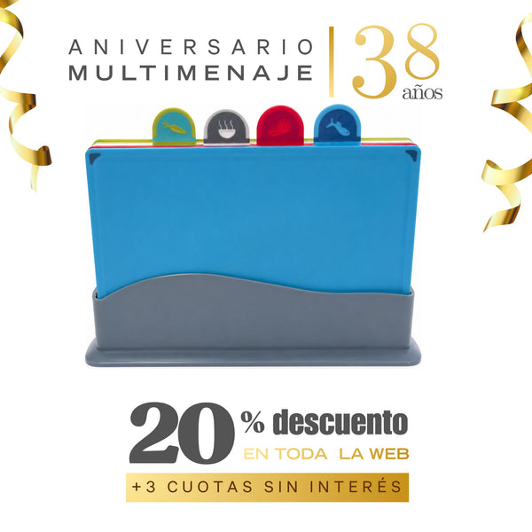 Set 4 Tablas de Cortar Codificadas con Soporte 30x20cm - Multimenaje - Aniversario 38 años