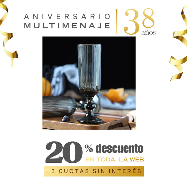 Copa Flauta Estriada Vidrio Gris 150ml 18,5x5,5x5,5cm - Multimenaje - Aniversario 38 años
