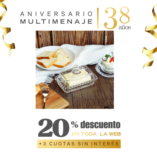 Mantequillera Vidrio 13,5x9 - Multimenaje - Aniversario 38 años