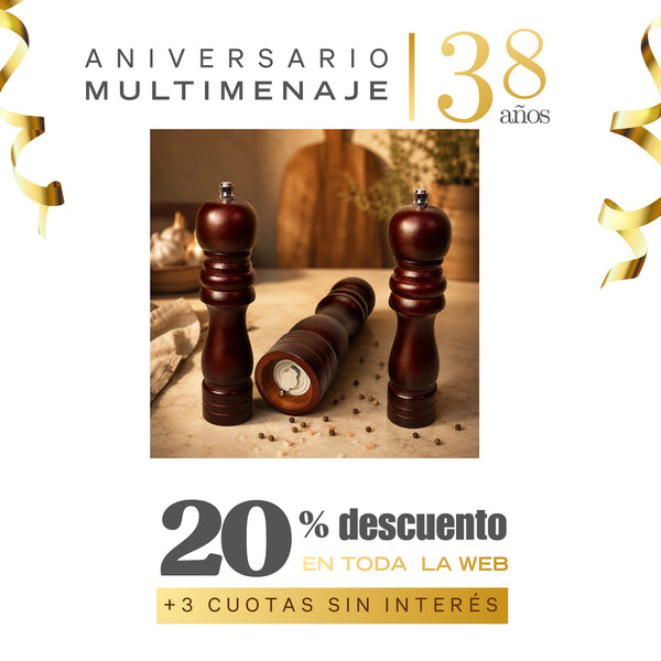 Pimentero Salero Madera Oscura 22,5x5 - Multimenaje - Aniversario 38 años