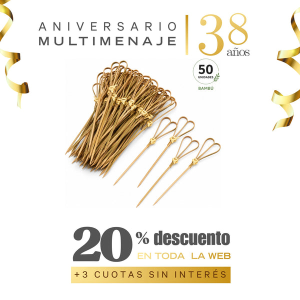 Pinchos para Cóctel Corazón de Bambú 12 cm Set 50 Unidades - Multimenaje - Aniversario 38 años