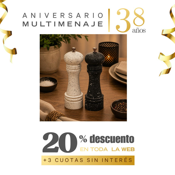 Salero Pimentero Madera Moteada 2 Uni. Color Blanco Y Negro 10,5cm - Multimenaje - Aniversario 38 años