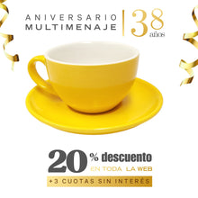 Taza Desayuno Con Platillo Porcelana Amarilla 300ml - Multimenaje - Aniversario 38 años