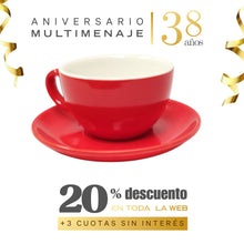 Taza Desayuno Con Platillo Porcelana Roja 300ml - Multimenaje - Aniversario 38 años