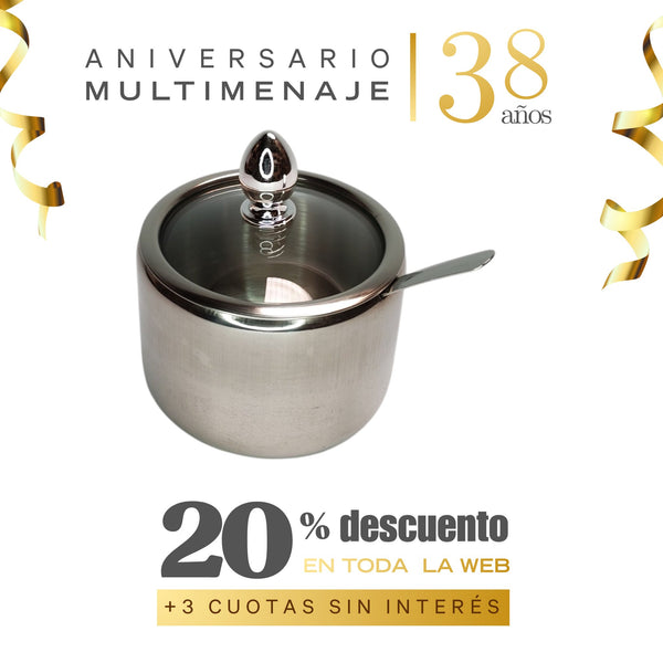 Azucarero Inox. Con Cuchara 8cm - Multimenaje - Aniversario 38 años