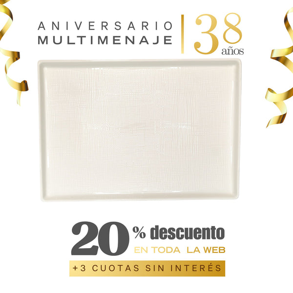 Bandeja Rect. Porcelana Blanca 35,5x25x2,3cm - Multimenaje - Aniversario 38 años
