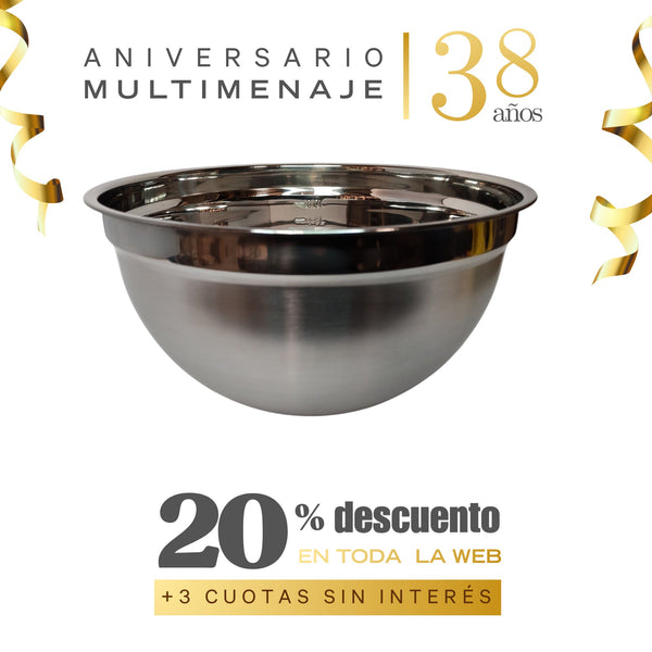 Bowl Inox. Con Medidas 32x16,3cm - Multimenaje - Aniversario 38 años