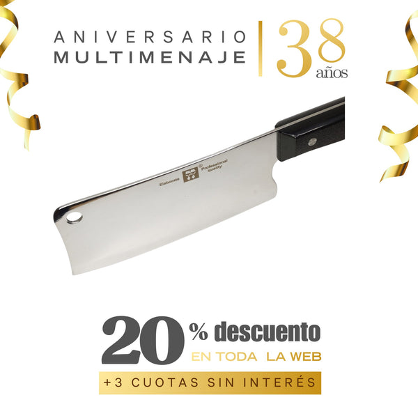 Machete Cocina 17,5 cm Acero Inoxidable Mango Negro - Multimenaje - Aniversario 38 años