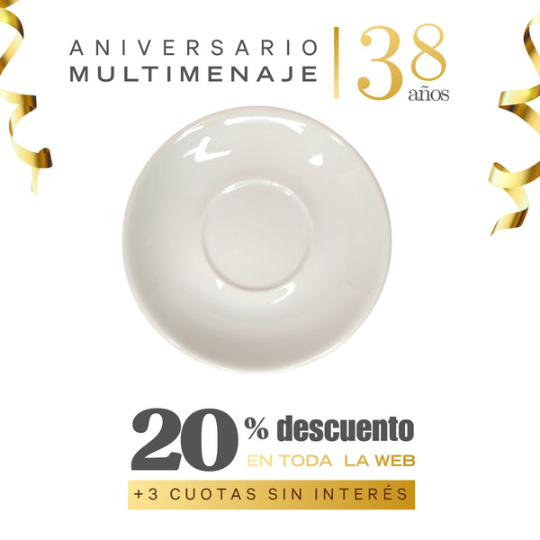 Platillo Té Porcelana Blanca 14 Cm - Multimenaje - Aniversario 38 años