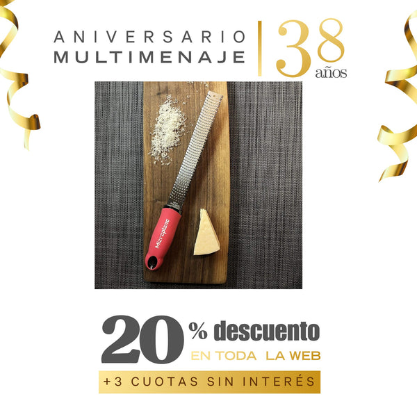 Rallador De Queso Zester Rojo Premium Clásico Acero Inox. Antideslizante 32x5cm - Microplane - Aniversario 38 años
