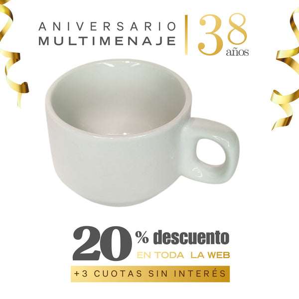 Taza Café Porcelana Blanca 100cc - Multimenaje - Aniversario 38 años