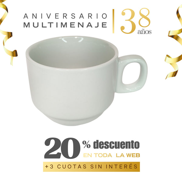 Taza Té Porcelana Blanca 250cc - Multimenaje - Aniversario 38 años